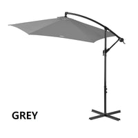 Milano Outdoor 3 Metre Cantilever Umbrella UV Sunshade Garden Patio Deck - Grey