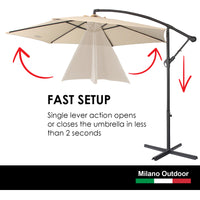 Milano Outdoor 3 Metre Cantilever Umbrella UV Sunshade Garden Patio Deck - Beige