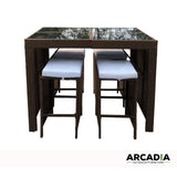 Arcadia Furniture Outdoor 5 Piece Bar Table Set Rattan and Cushions Patio Dining - Oatmeal and Grey