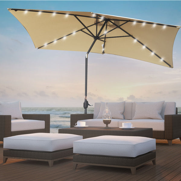 Arcadia Furniture Umbrella 3 Metre Umbrella with Solar LED Lights Garden Yard - Beige