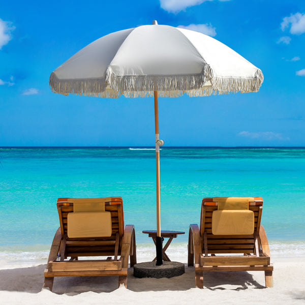 Havana Outdoors Beach Umbrella Portable 2 Metre Fringed Garden Sun Shade Shelter - Natural