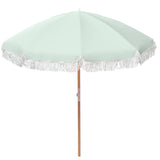 Havana Outdoors Beach Umbrella Portable 2 Metre Fringed Garden Sun Shade Shelter - Sage Green