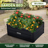 Wallaroo Garden Bed 80 x 60 x 30cm Galvanized Steel - Black