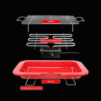 Portable Electric BBQ Grill Teppanyaki Smokeless Barbeque Pan Hot Plate Table Red