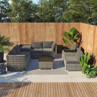 9PCS Outdoor Furniture Modular Lounge Sofa with Wicker End Table