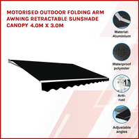 Motorised Outdoor Folding Arm Awning Retractable Sunshade Canopy Black 4.0m x 3.0m
