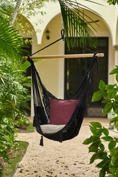 Mayan Legacy Extra Large Outdoor Cotton Mexican Hammock Chair in Black Colour