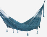 Outdoor undercover cotton Mayan Legacy hammock with hand crocheted tassels King Size Bondi